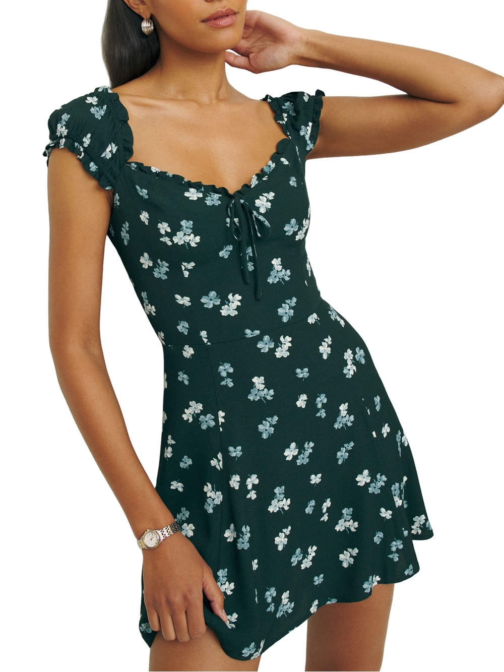 Reformation Dark Green Floral Mini Dress